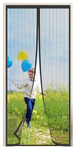 AQKaki Magnet Fliegengitter Tür, 60x220cm Polyesterfaser Insektenschutz Balkontür Fenster Magnetvorhang Stärkere Magneten Fliegenvorhang Ohne Bohren Mückenschutz Tür für Haustür Räume Terrassentür