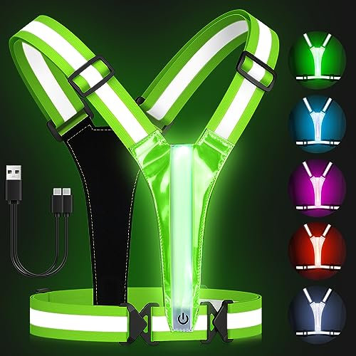 Zacro LED Chaleco Reflectante - USB Chaleco de Seguridad Reflectante, 5 Colores Ajustable Iluminación Alta Visibilidad Elastic Reflector Chaleco para Correr, Senderismo, Ciclismo, Moto.