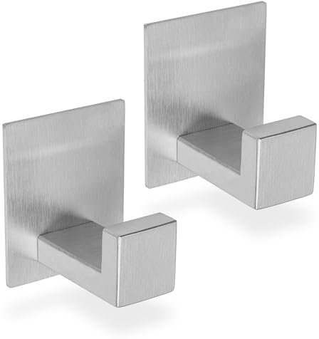 ECENCE Ganchos para Toallas 2x auto-adhesivos sin taladrar cepillado soportes para toallas de Acero Inoxidable, ganchos para ropa para pegar en la pared