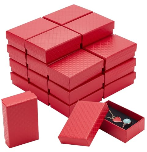 BENECREAT Paquete de 24 cajas de regalo de joyería de cartón rectangular de 8,4 x 5,35 cm con esponja de terciopelo para anillos, bodas, cumpleaños (rojo)