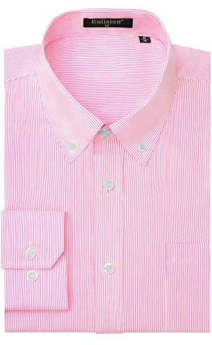 Enlision Dress Shirts for Men Pink Pinstripe Button Down Shirt Long Sleeve Formal Men Shirts Regular Fit with Pocket