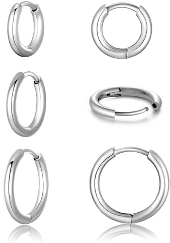 Titan Creolen Ohrringe 3er Set für Damen Herren G23 Titan Creolen Hypoallergen Klein Klappcreolen Kreolen Knorpel Helix Ohrpiercing 8/10/12mm,2mm Breite