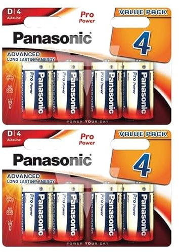 PANASONIC Confezione da 2 blister da 4 batterie alcaline Pro Power Gold LR20 / D, 1,5 V