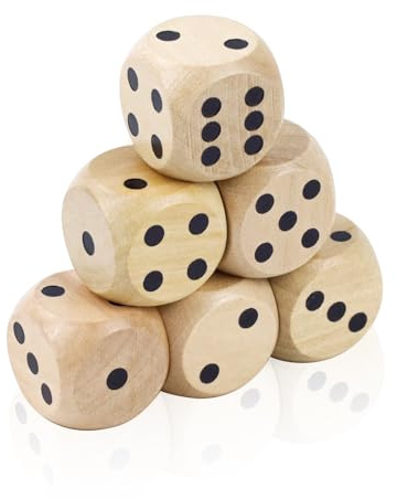 6 pièces 25 mm Grand Jeu de Dés en Bois,D6 Cubes en Bois,Cubes de Jeu en Bois Naturel pour Jeux de Table Math Tutoring,Jeux de Table Borad,Partie