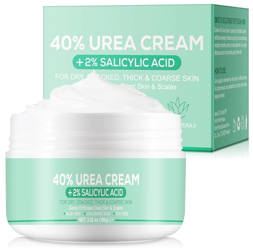 40% Urea Creme, Urea Fuß- & Handcreme 3.52 oz für rissige Fersen und trockene Haut, mit Aloe Vera, Teebaum- und Jojobaöl für Tiefenbefeuchtung, Hornhautentfernung und Erweichung
