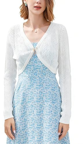 Boléro Femme Tricot Gilet Veste Cardigan Court Évidée Extensible Manches Longues Chic Confortable Chaud Rétro Elégante Soirée Fête Décontracté Blanc XL
