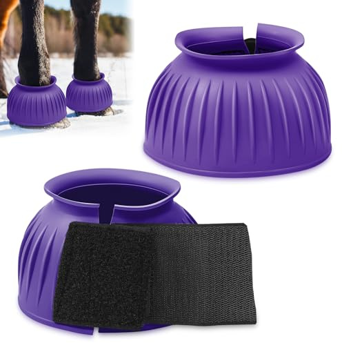 Abbylike Bell Boots for Horses 1 Pair/2 Pair Available, Protect Against Hoof Impact Trauma, Rubber Bell Boots Horse Care for Turnout, No Rub Design Wrap Hook and Loop(L,Purple,1 Pair)