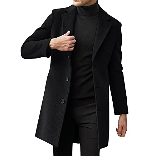 Loden Manteau d'hiver pour homme - Manteau d'hiver en laine - Manteau traditionnel - Longueur moyenne - Manteau en laine - Manteau court tendance - Veste d'hiver pour le travail et les loisirs, Noir