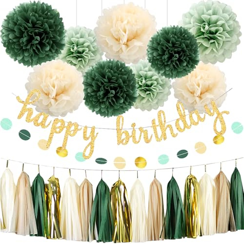 26 Pezzi Decorazioni Compleanno, Decorazioni Pompon, Pompon Carta, Forniture per Feste, Happy Birthday Bandiera, Striscione Paillettes, Ghirlanda Nappe Carta, Verde, Feste Compleanno, Natale