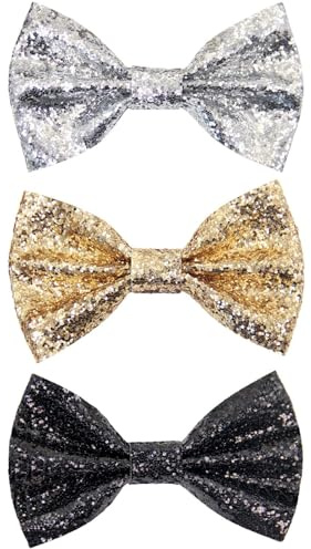3 Piezas Pajaritas Hombre Con Lentejuelas Brillante Pajaritas para Hombres Ajustable Fiesta Corbata Glitter Pajarito Para Navidad Año Nuevo Carnaval Fiesta Boda Disco(Negro Oro Plata)
