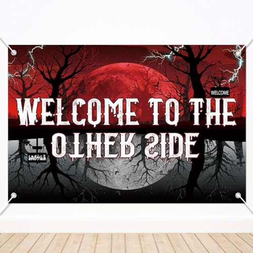 SAVITA Toile de Fond Bienvenue dans l'autre Monde, 120x80cm Forêt Hantée à l'envers Décorations Fête Thème d'halloween et Étrangers Décoration Murale d'une Chambre d'anniversaire et Accessoires Photo