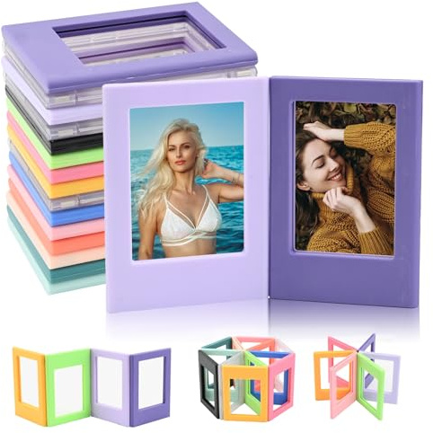 15PCS Magnetic Photo Frames for Fridge, Mini Frames for Instax Photos, 3 Inch Colourful Plastic Frames, for Polaroid Pictures, Tabletop, Office, Creative Home