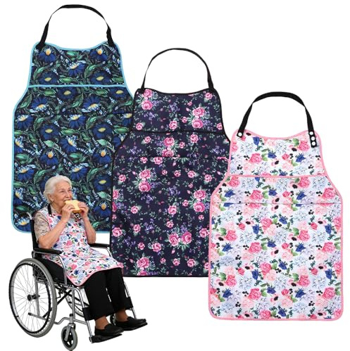NAVESO 3 Pezzi Bavaglio per Adulti, Bavaglini Adulti Divertenti con Raccogli Briciole, Lavabile e Riutilizzabile, Bavaglini per Anziani Donne Uomini e Persone Disabile