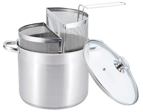 Pentola Spaghettiera Doppio Cestello in Acciaio Inox 18/10 – Triplo Fondo per Induzione e Gas, Cuoci Pasta con Cestelli Separati, Cottura Multipla per Pasta e Verdure (24CM)