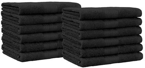 Amazon Basics Cotton Washcloths for Face, Soft, Absorbent, 12-Pack, Black, 12 Inch x 12 Inch