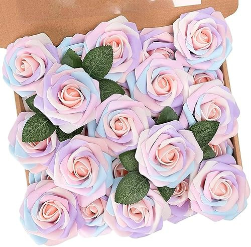 N&T NIETING 25 Piezas Flores Rosas Artificiales Espuma Rosa Falsa con Tallos para Manualidades, Ramos de Novia, centros de Mesa, Despedidas de Soltera y Decoración del Hogar