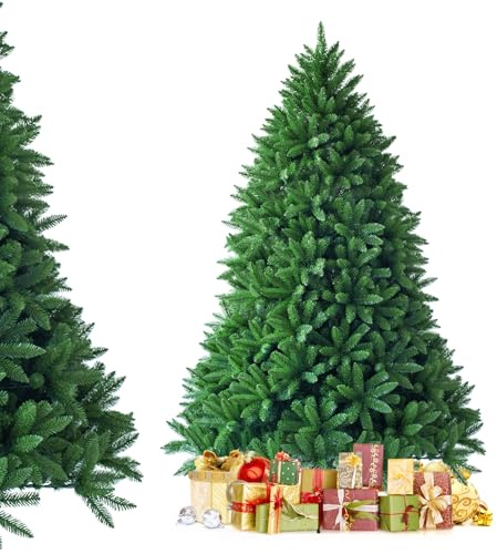 COSTWAY Sapin de Noël Artificiel 180 CM, 1250 Branches, Matériel PVC Arbre de Noël avec Socle en Métal, Idéal pour Une décoration de Noël, Vert (180 CM)