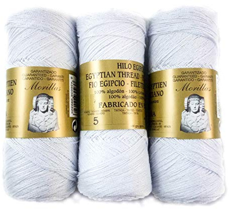 ▷ 100% Egyptisk merceriserad Pearl Cotton Zepelines Pack för DIY och handstickning virkade eller stickade arbeten med elegant finish. (3 st Perlé N5 x 80gr., Vit)