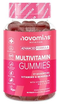 Multivitamin Gummies - Vitamin C, A, E, Zink, Selen, Magnesium - Alternative zu Multivitamin Tabletten - Komplex mit 17 Vitamine & Mineralien - Für Immunsystem - 60 Gummies - Novomins