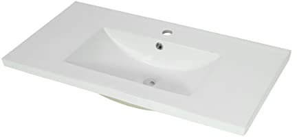 Mendler Waschbecken HWC-D16, Waschtisch Handwaschbecken Möbelwaschtisch Badezimmer Bad, Keramik eckig weiß - 92cm 30mm Kante
