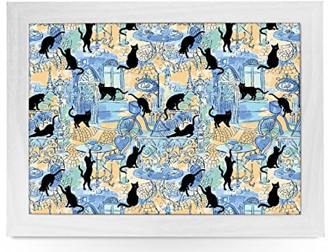 Fabulous Felines Plateau rembourré pour ordinateur portable avec coussin - Motif chat - Pour lit et ordinateur portable - Pour dîner TV - Plateau pour manger avec coussin - Cadre en bois fait à la