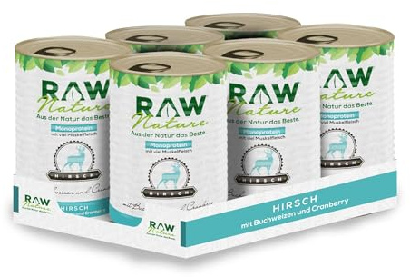 RAW Nature | Våtfoder för hundar | kornfritt | monoprotein | hög kötthalt | helfoder (körsbär, 400 g (6-pack)