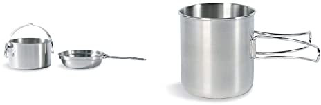 Tatonka Camping-Kochset Kettle 4,0 L - Topf und Pfanne aus Edelstahl - 4 Liter Volumen - Mit Henkel zum Aufhängen - Ø 23,5 x 14 cm & Becher Handle Mug 600, Transparent, 0.6, 4073