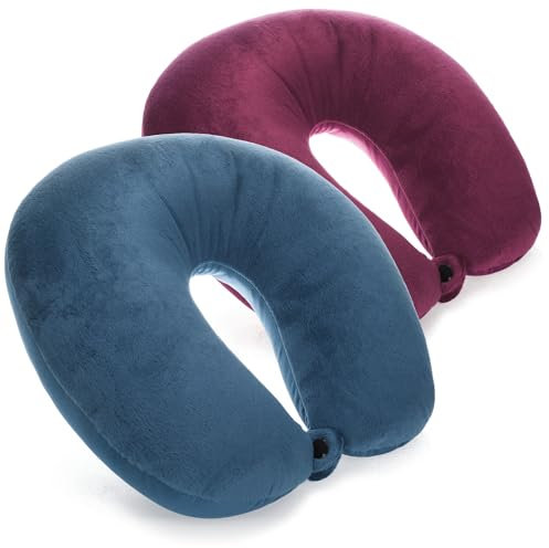 com-four® 2X Nackenkissen - samtweiches Nackenhörnchen für Reisen - Bequemes Reisekissen für Zug, Flugzeug, Auto, Bus, Schiff (2 Stück - rot + blau)