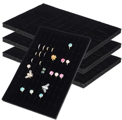 HOOTNEE Organizador de Joyas Multifuncional para Cajones 4 Insertos de Esponja Negra y Apilable para Exhibir Anillos y Pendientes