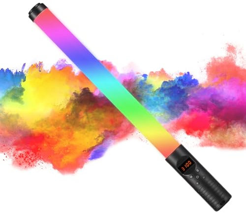 Andoer RGB LED Videoleuchte Lichtstab, LED Fotografie Volle Farbe Licht 3000K–6000K dimmbar Fotografie Lichtstab mit 1200 mAh Akku für TikTok, Vlog, YouTube, Fotografie