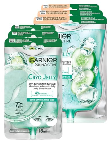 Garnier SkinActive Cryo Jelly Maschera Contorno Occhi Anti-Fatica in Tessuto Effetto Ghiaccio 3 Applicazioni + Maschera Viso Anti-Fatica in Tessuto Effetto Ghiaccio 3 Applicazioni