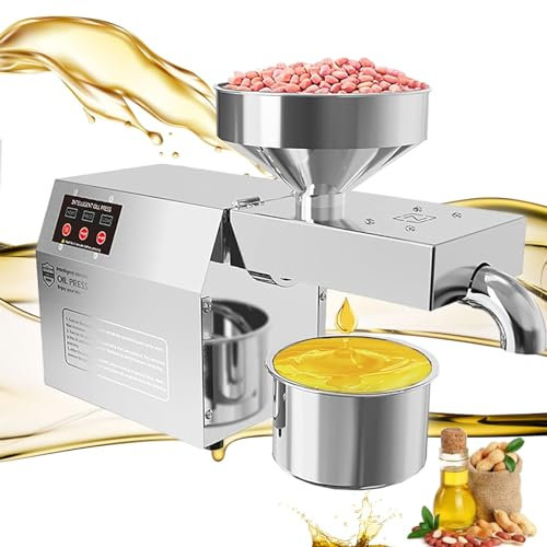 Automatic Oil Press Machine,Cold Hot Press All Stainless Steel Oil extractor,Organic Oil Press Machine for Commercial Home Kitchen,Peanut Sesame Canola Coconut Sunflower Seeds,110V
