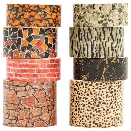 Songdao 8 rouleaux Washi Tape Set, Ruban Vintage Adhésif Décoratif Œuvre d’art inspirée Feuille d’or Masking Tapes pour Arts, Bullet Journal, Scrapbooking, Bricolage, Emballage (Stone Texture)