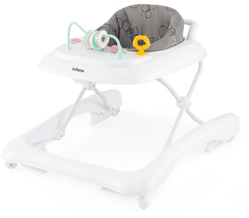 COSTWAY 3 in 1 Lauflernhilfe klappbar, Lauflernwagen mit verstellbarer Höhen & Geschwindigkeit, Baby Walker mit abnehmbarer Spielplatte, Laufwagen gehfrei Baby ab 6 Monaten (Grau)