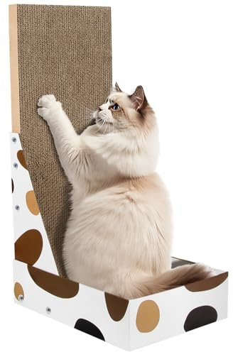EXTFANS Kratzbrett Katze, 60cm Hohe L Förmige Kratzpappe für Katzen, Kratzbretter Katze mit Box, katzenkratzbrett zur Krallenpflege
