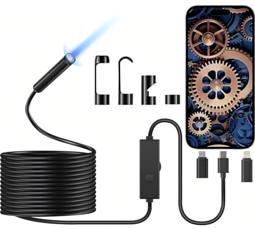 Endoscope Inspection Camera with Lights, 1920P HD Flexible Borescope Lens, 16.5ft Semi-Rigid Snake Cameras,IP67 Tube Sink Pipe Drain Overhaul, for Android, iPhone, iPad, Tools