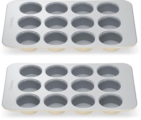 Caraway Non-Stick Ceramic 12-Cup Muffin Pan Duo - Naturally Slick Ceramic Coating - Non-Toxic, PTFE & PFOA Free - Perfect for Cupcakes, Muffins, and More - Cream