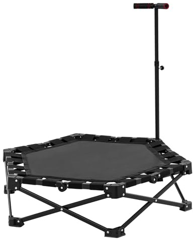 Faltbares Trampolin, Fitness Trampolin mit Höhenverstellbar Haltegriff, Klappbare Gartentrampolin für Erwachsene und Kinder, Tragfähigkeit bis 150kg