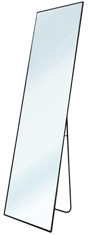Nyana Espejo de Pie Metálico Metal Square Edge 150x40 o 160x50 cm Home | Marco Metálico Negro | Diseño Edge con Bordes Finos | Soporte de Pie y Sistema de Colgado (150x40 cm)