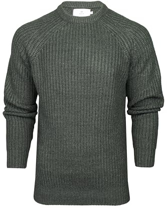 Xact Men's Chunky Fisherman Knit Jumper, Crew Neck, Raglan Sleeve (Dark Charcoal Marl) M