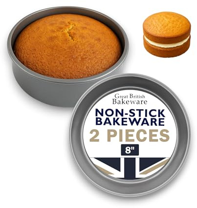 Great British Bakeware 2 Pack 8 Deep Superior Double Coated Non-Stick Victoria Sandwich Cake Tin, Baking, Oven Safe, Round Cake Tin, Fixed Base, PFOA & BPA Free Cookware, Made in England