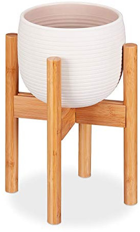 Relaxdays Blumenständer Bambus, individuell verstellbar, für Blumentöpfe bis 32 cm, Pflanzenständer, H: 35,5 cm, Natur, 1 Stück, Hellbraun