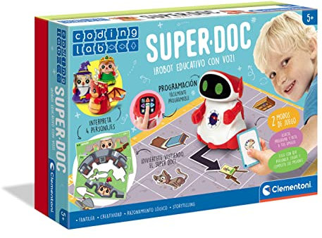Clementoni - Super Doc - Robot Educativo y Programable para Niños +5 años, Juguete con 4 Personajes y Desafíos de Juego, Fomenta el Pensamiento Lógico, 55379