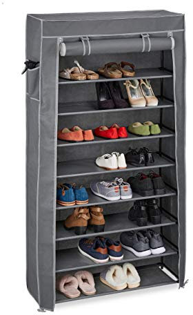 Relaxdays Meuble à Chaussures Tissu, 9 Compartiments, 36 Paires, Housse Amovible, Armoire, HLP 158x86x30 cm, Anthracite