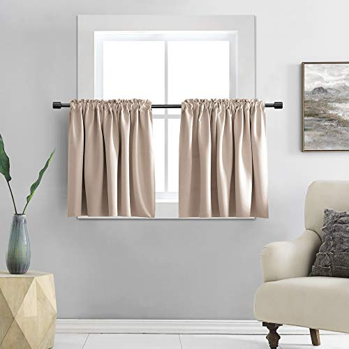 DONREN 2 Panels 30 Inch Length Tier Curtains- Blackout Thermal Insulating Small Valance Curtains for Bathroom with Rod Pocket (Warm Taupe,30 Inches Wide by 30 Inches Long)