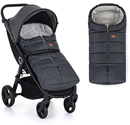 Petite&Mars Fußsack für Kinderwagen JIBOT * Winterfußsack für Kinderwagen, Buggy und Autositz * Warrm * Wasserdicht * Winddicht * mit vertikale Gurtschlitze (Charcoal Grey)