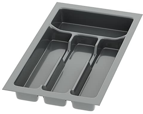 Sossai Besteckeinsatz Divio für 30cm breite Schubladen, 23x43 cm – zuschneidbar, 4 Fächer, anthrazit, Schubladeneinsatz aus Kunststoff für die Küche