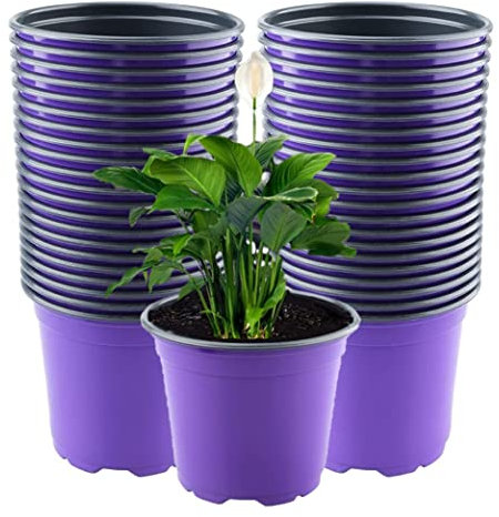 LATERN 50 Pièces 15cm Pots de Fleurs en Plastique, Mauve Poids Léger Pots de Départ de Graines Pots de Semis de Pépinière Récipient pour Plantes à Fleurs (15 x 13cm)