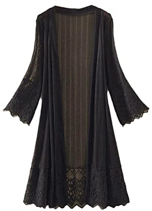 Hinewsa Moda estate donna pizzo medio lungo tinta unita cardigan capispalla semplice indossare cardigan, Nero , L