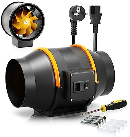 FanGoFast Rauchabzug Rohrventilator 125 mm Inline-Kanalventilator Abluftventilator Rohrlüfter 230 V Leise mit IEC-Steckdose EU-Stecker + 1,5 m EU Netzkabel für Badezimmer, Büro, Wachstumsräume